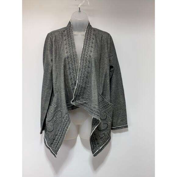 Monoreno Womens Cardigan Sweatshirt Open Front Embroidered Medium Gray NWT - Picture 1 of 9
